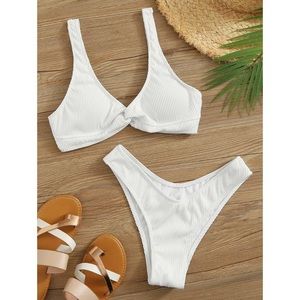 Shein Rib Twist Front High Cut Bikini